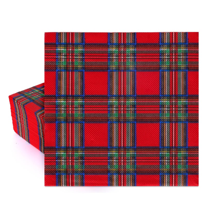 Whaline 80 Pack Checkered Paper Napkins Red Plaid Disposable Napkins Christmas Decorative Napkins for Party Supplies Table Decor 65 x 65 Inch